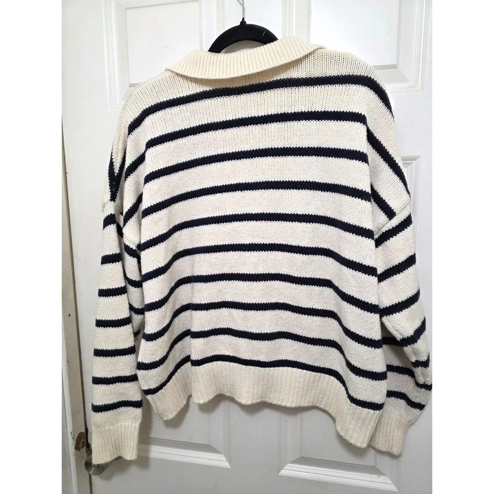 Madewell Women's Cotha‎ core Striped Knit Sweater Collar L Cotton/Acrylic Blend